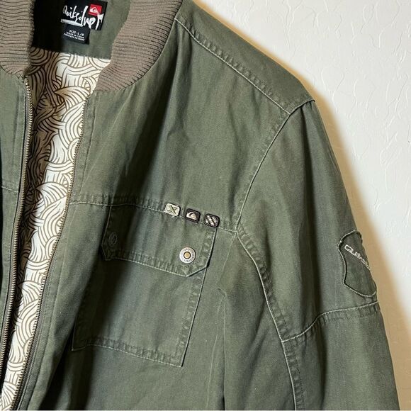 90s Y2K Quicksilver Bomber Quilted Oversized Army Green Canvas Jacket Coat L Vtg - Picture 4 of 12